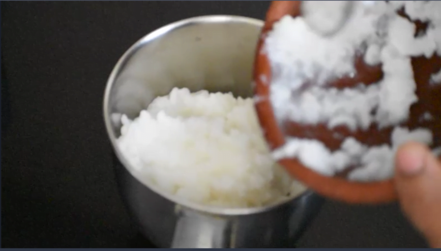 blend fremented rice in a mixer 