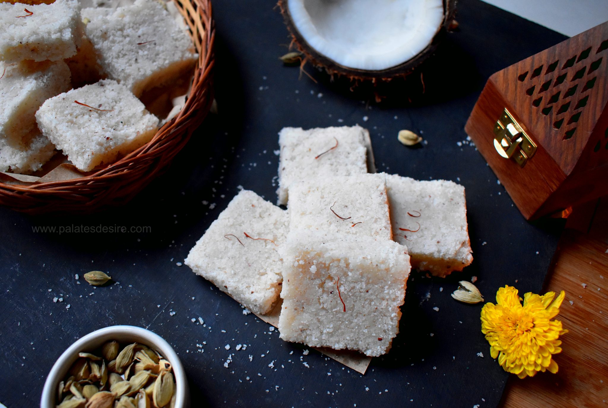 Coconut Burfi recipe , how to make kobbari mithai - Palate's Desire