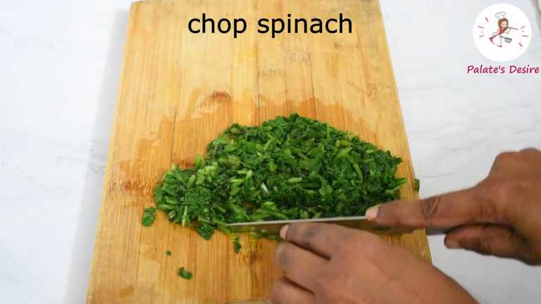 chopping spinach for hara bhara kabab