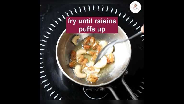 frying cashews and raisins in ghee